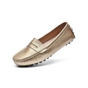 NEW BEAUSEEN Women's Penny Loafers Leather Driving Moccasins Gold 9.5